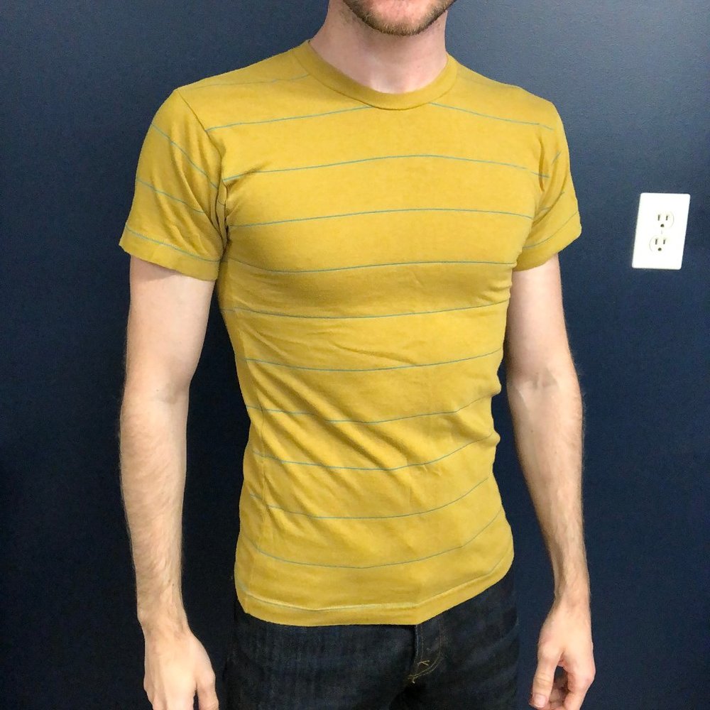 American Apparel mustard micro stripe t shirt